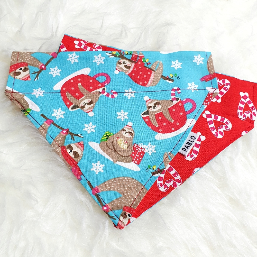🐶 5 for $15 * Pablo Christmas Sloth in a cup & Heart candycanes Dog Band
